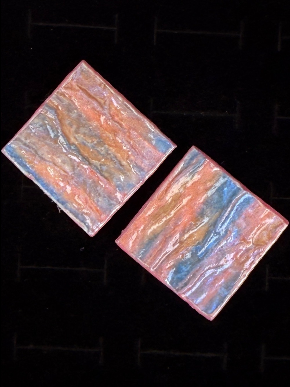 Beautiful lightweight, abstract, pink blue costume pierced earrings